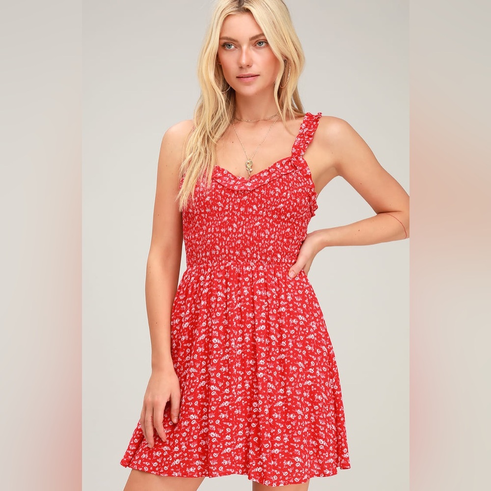 Lulus Red Floral Dress